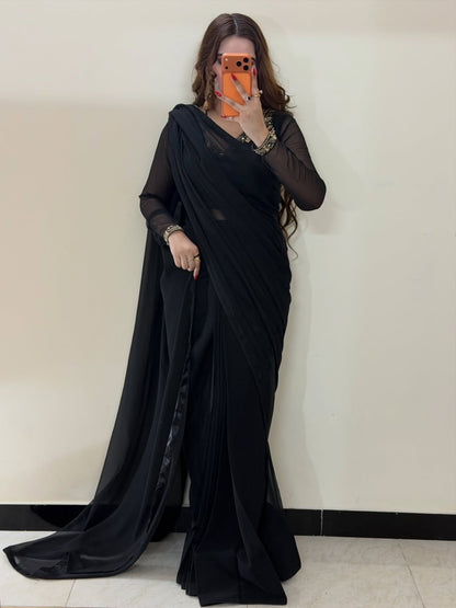 Premium Plain Black Party Wear Saree