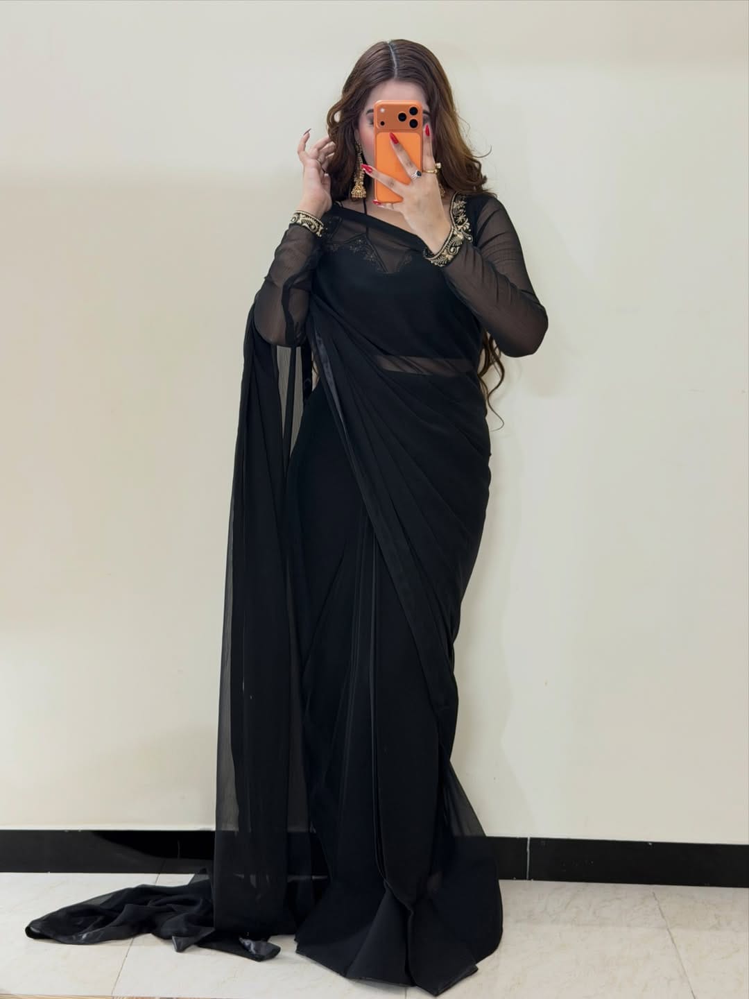 Premium Plain Black Party Wear Saree