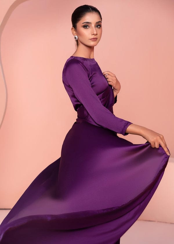 Purple Stitched Plain Silk Saree