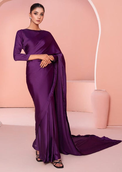 Purple Stitched Plain Silk Saree