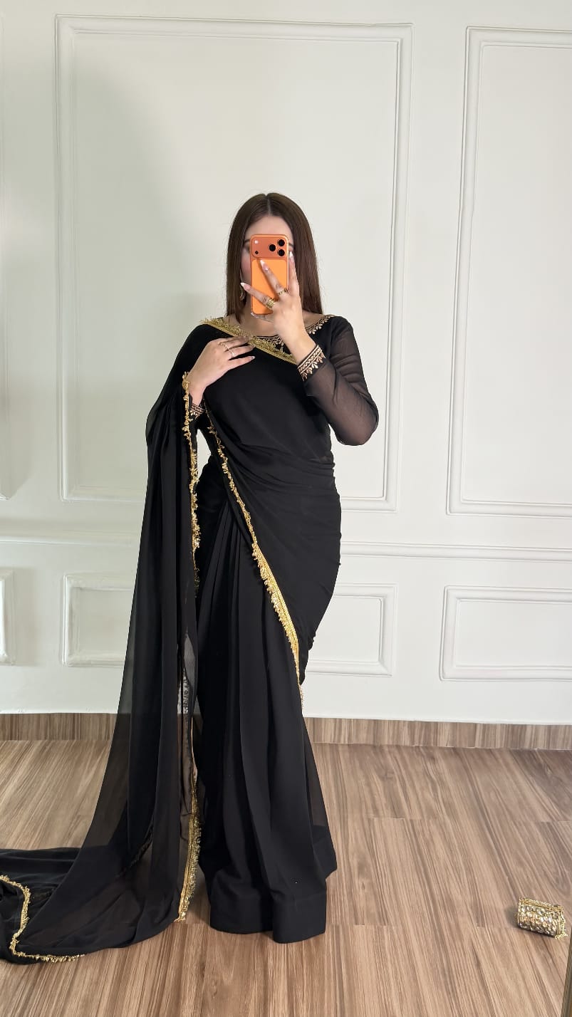 Noor-e-Nazakat – Stitched Chiffon Saree