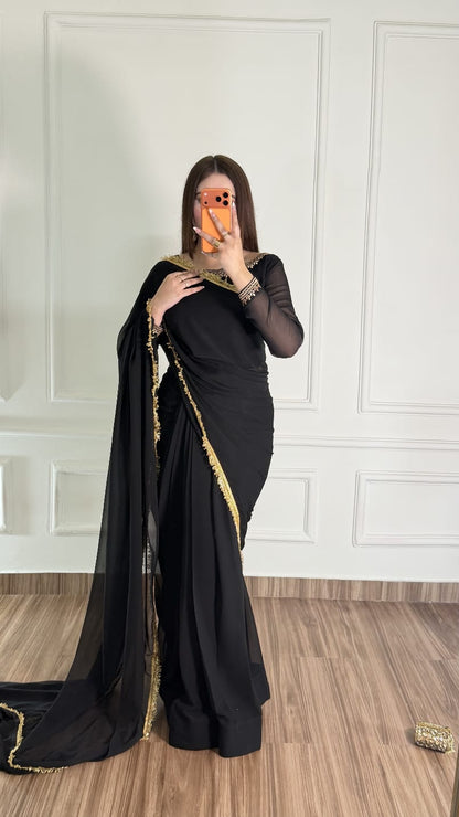 Noor-e-Nazakat – Stitched Chiffon Saree