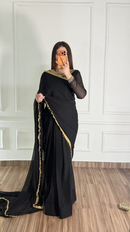 Noor-e-Nazakat – Stitched Chiffon Saree