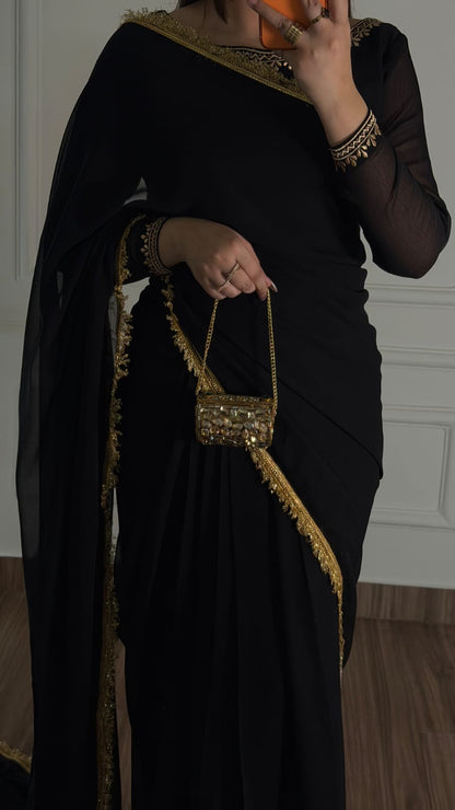 Noor-e-Nazakat – Stitched Chiffon Saree