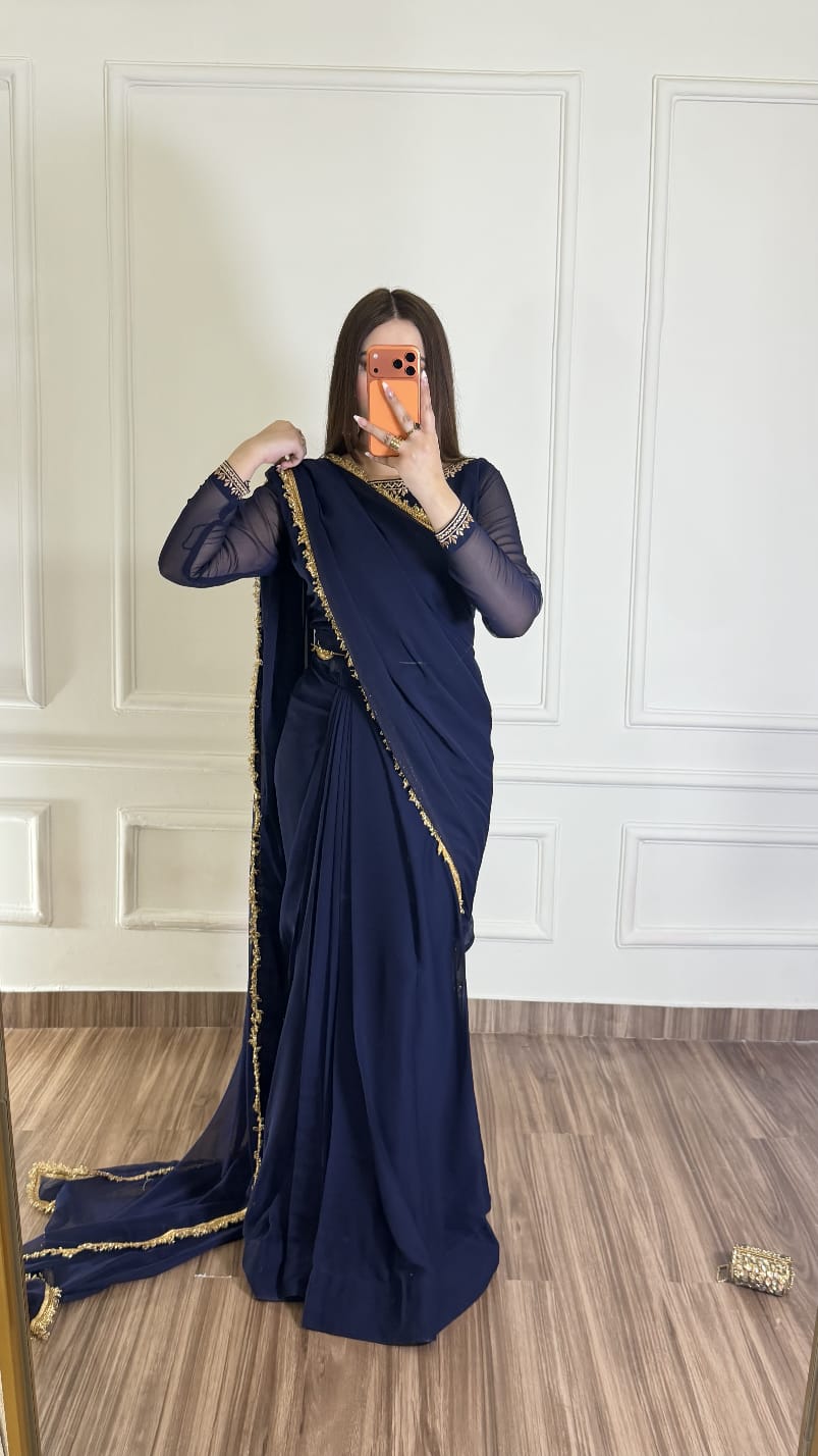 Noor-e-Nazakat – Stitched Chiffon Saree
