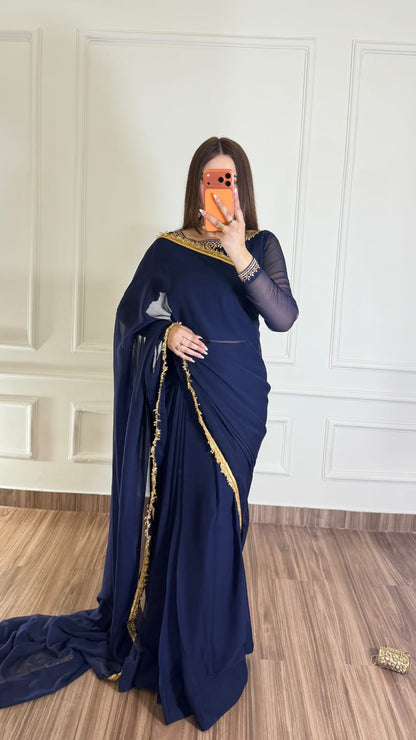 Noor-e-Nazakat – Stitched Chiffon Saree