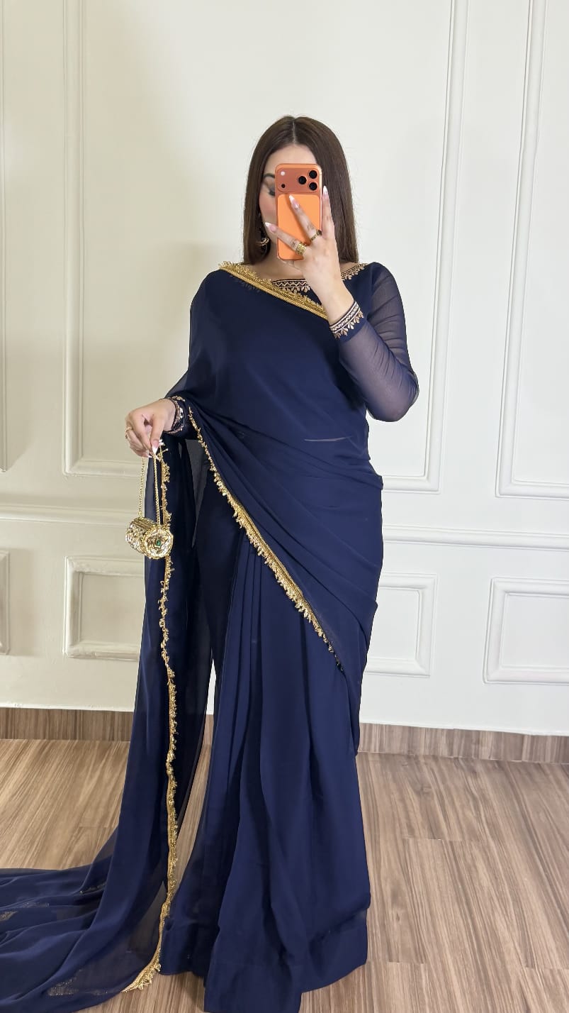 Noor-e-Nazakat – Stitched Chiffon Saree