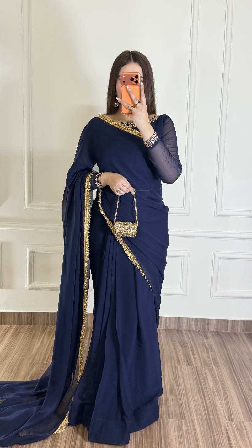 Noor-e-Nazakat – Stitched Chiffon Saree