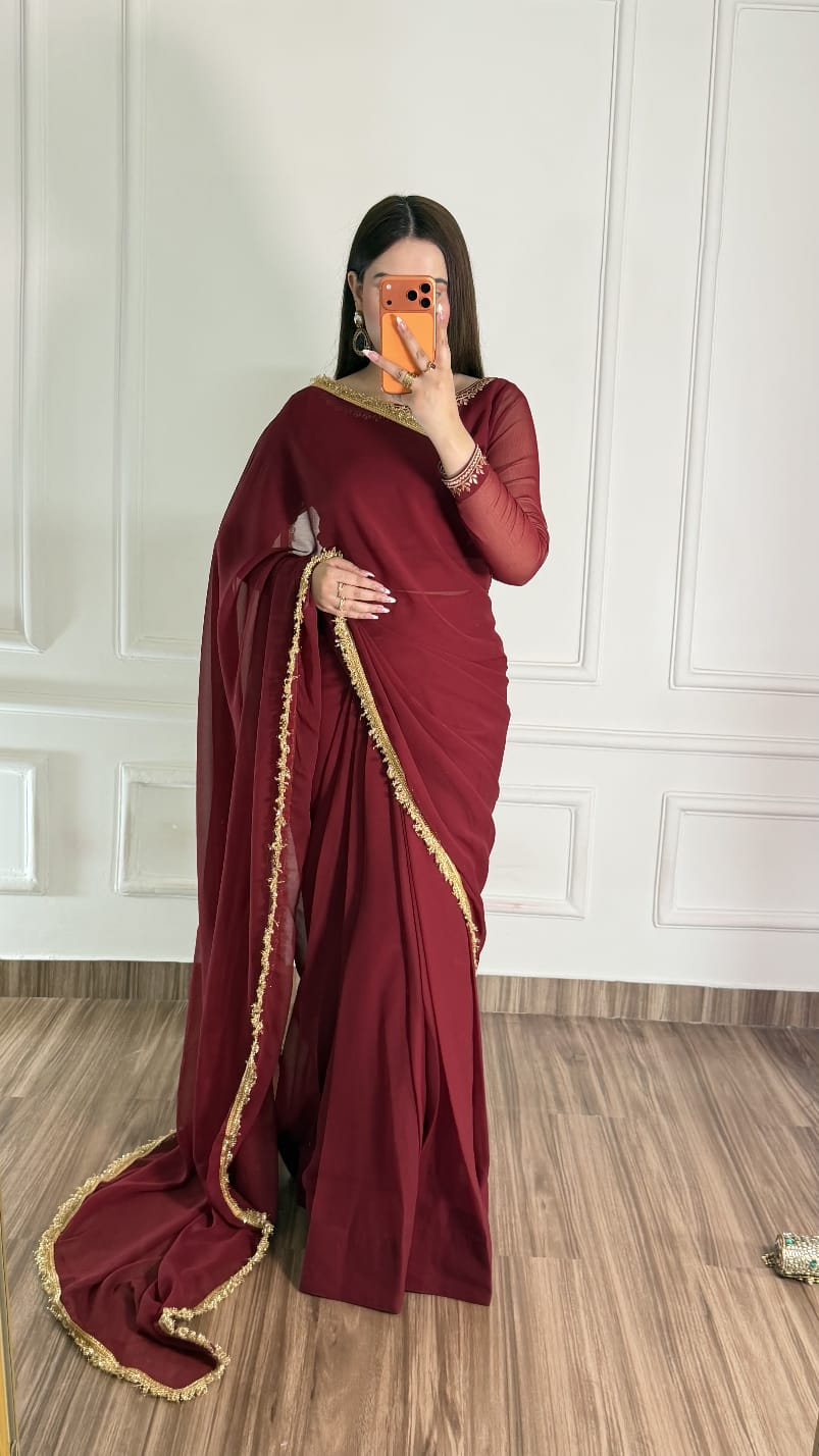 Noor-e-Nazakat – Stitched Chiffon Saree