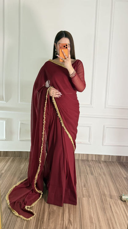 Noor-e-Nazakat – Stitched Chiffon Saree