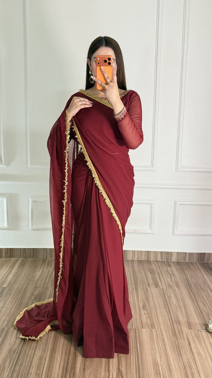 Noor-e-Nazakat – Stitched Chiffon Saree