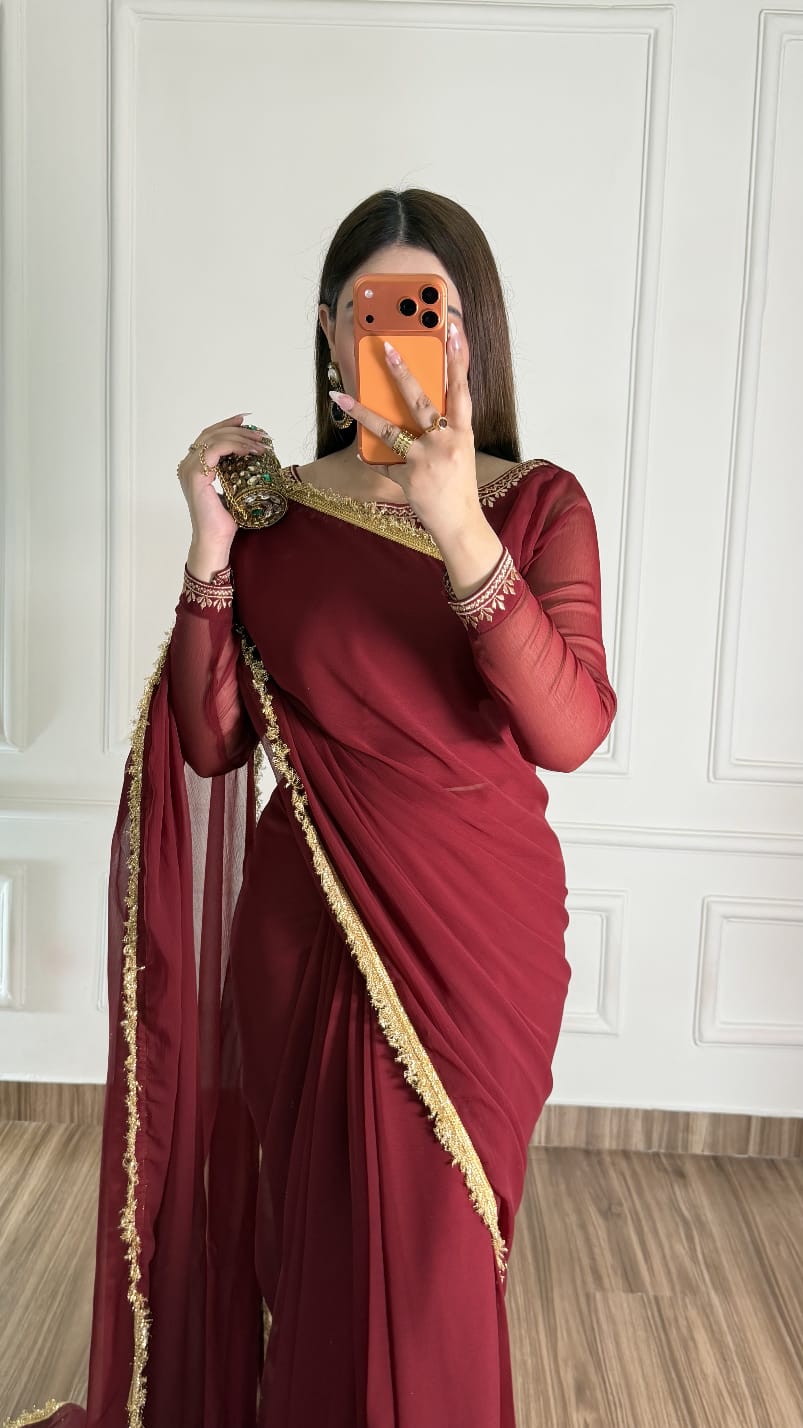 Noor-e-Nazakat – Stitched Chiffon Saree
