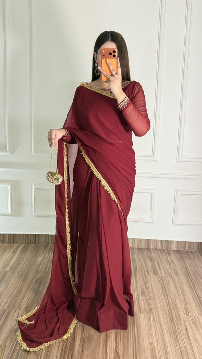 Noor-e-Nazakat – Stitched Chiffon Saree
