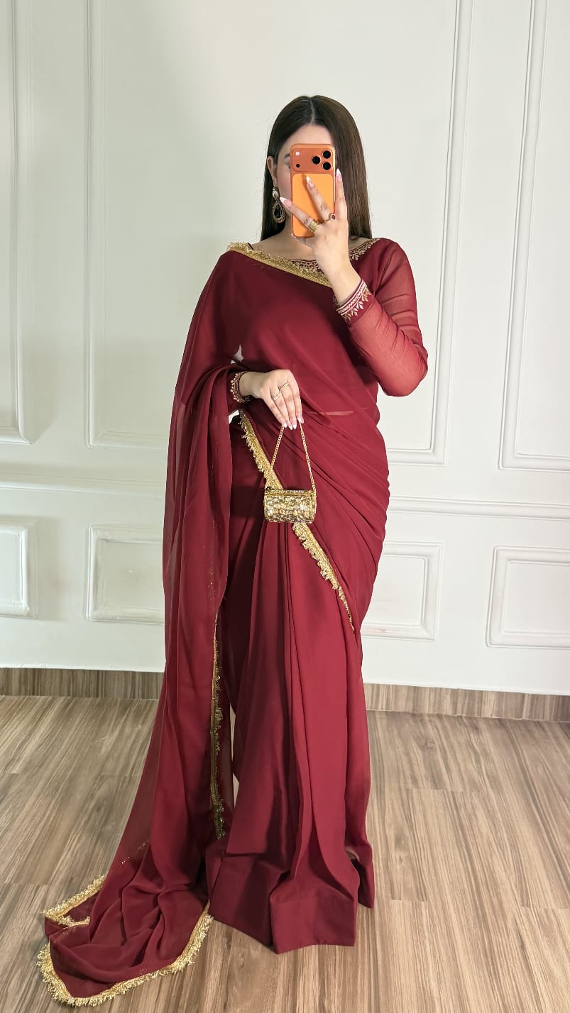Noor-e-Nazakat – Stitched Chiffon Saree