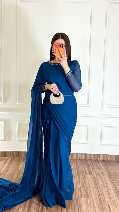 Nore-e-Haya – Premium Stitched Chiffon Saree