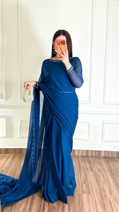 Nore-e-Haya – Premium Stitched Chiffon Saree