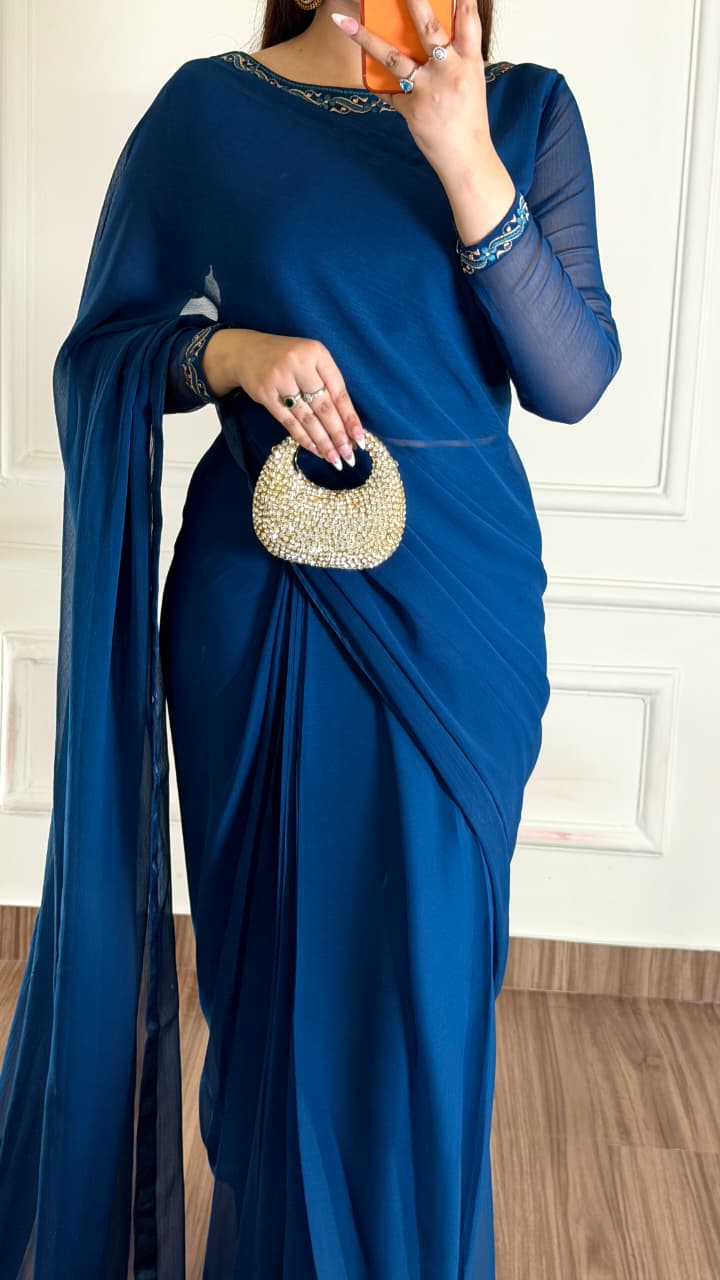 Nore-e-Haya – Premium Stitched Chiffon Saree
