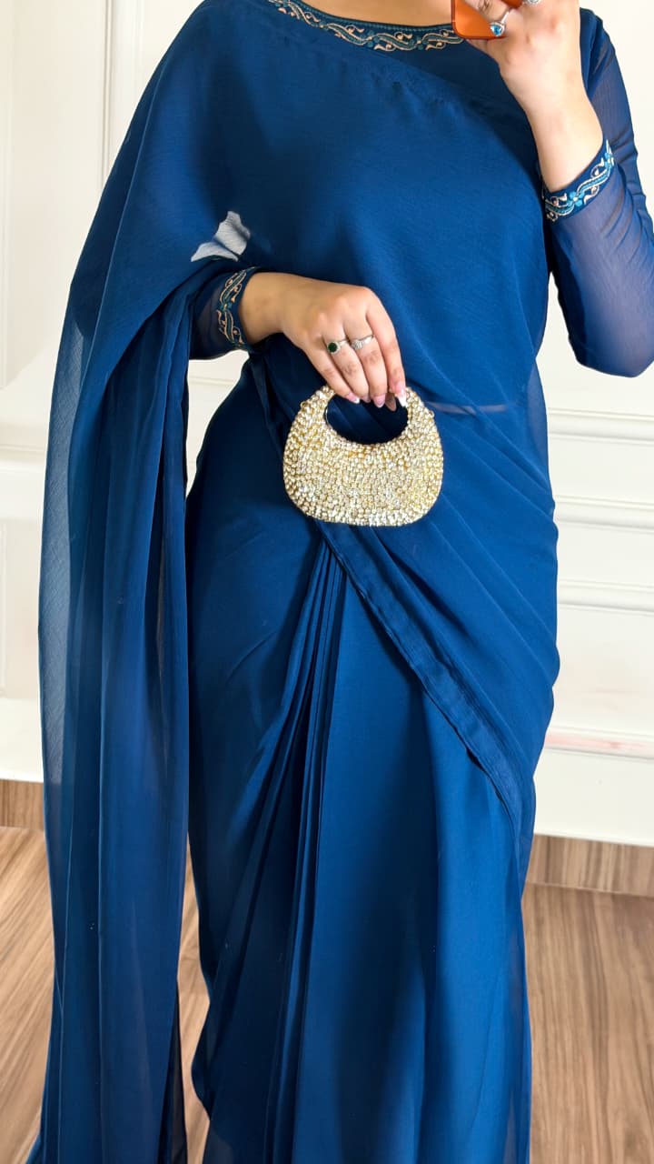 Nore-e-Haya – Premium Stitched Chiffon Saree