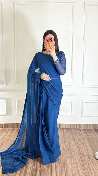 Nore-e-Haya – Premium Stitched Chiffon Saree