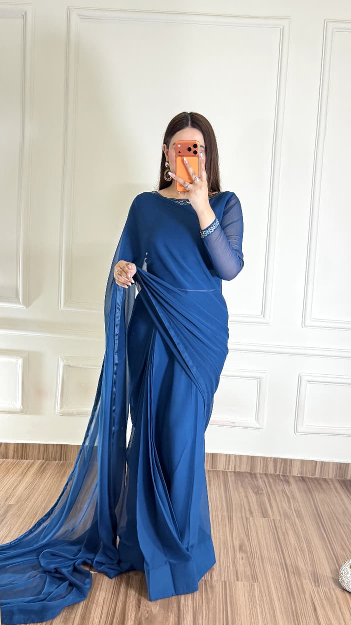 Nore-e-Haya – Premium Stitched Chiffon Saree