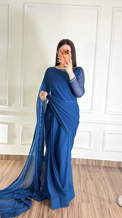 Nore-e-Haya – Premium Stitched Chiffon Saree