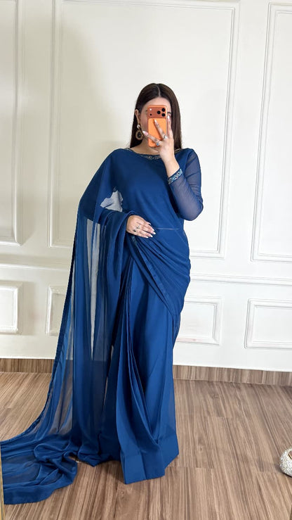 Nore-e-Haya – Premium Stitched Chiffon Saree