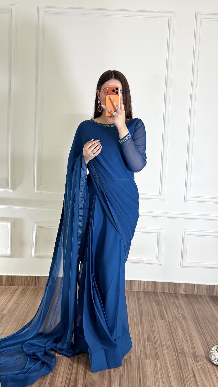 Nore-e-Haya – Premium Stitched Chiffon Saree
