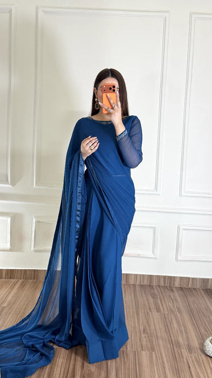 Nore-e-Haya – Premium Stitched Chiffon Saree