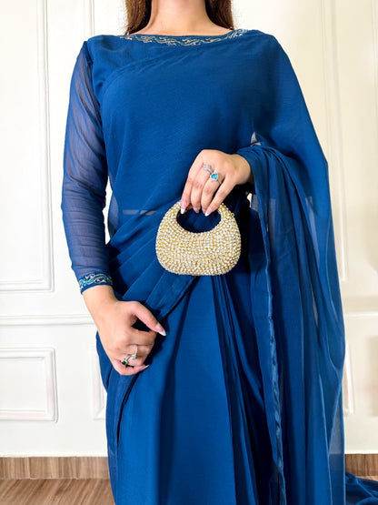 Nore-e-Haya – Premium Stitched Chiffon Saree