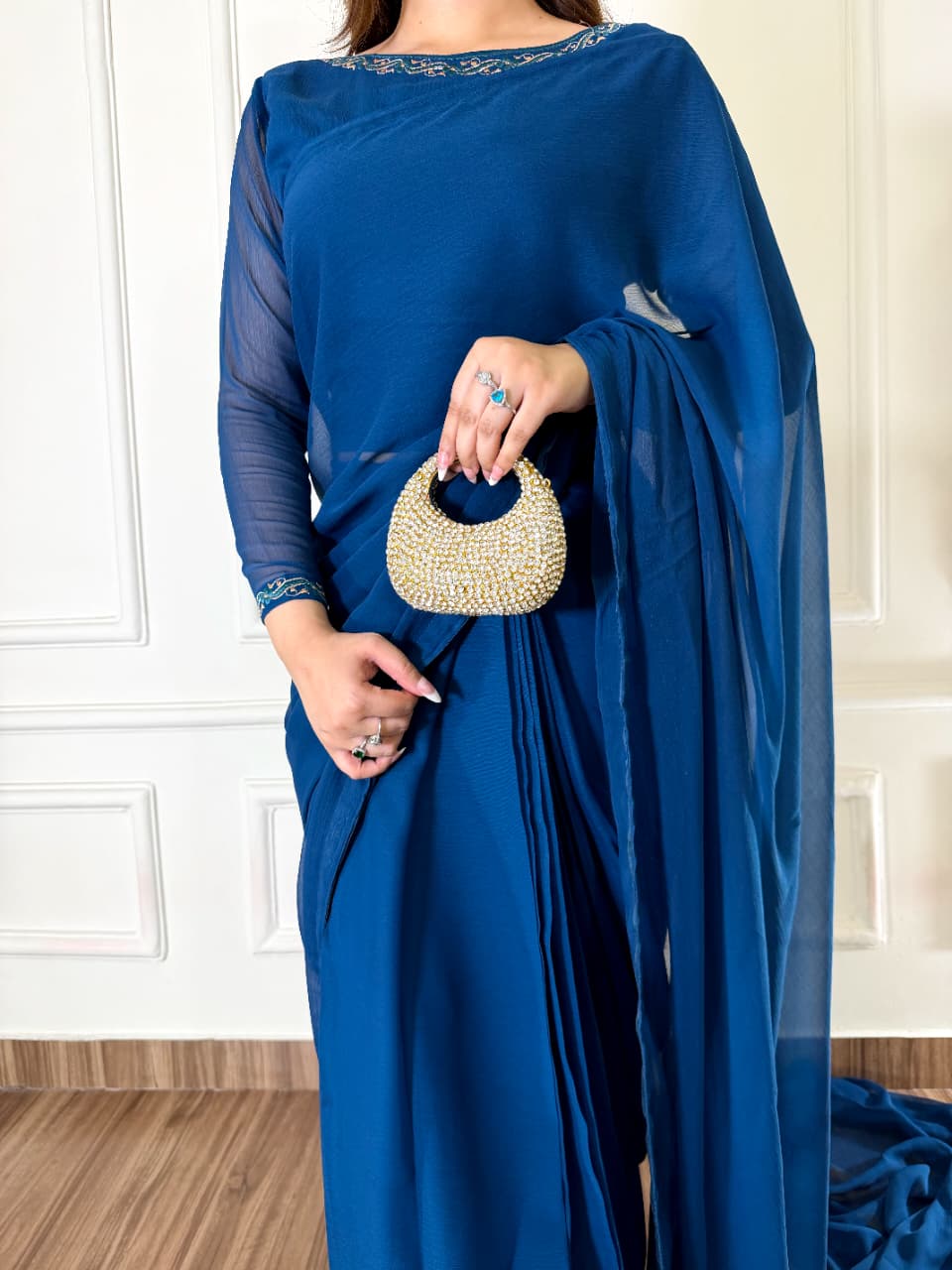 Nore-e-Haya – Premium Stitched Chiffon Saree