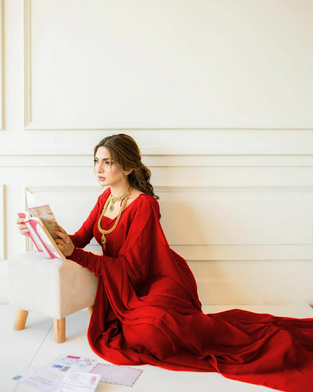 LuxeFit Glow – Premium Chiffon Stitched Saree