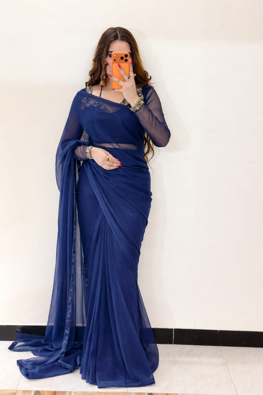 Premium Plain Black Party Wear Saree