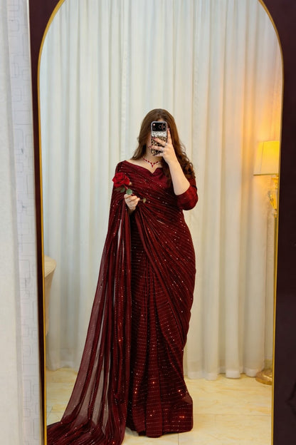 Midnight Sparkle Rhinestone Stitched Saree