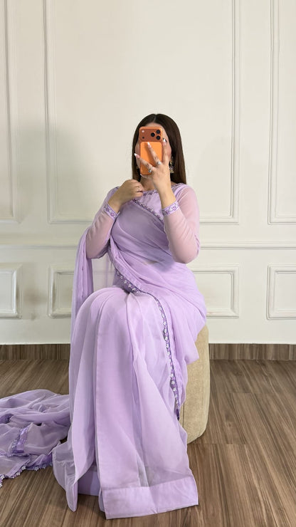 Naqsh-e-Noor Stitched Chiffon Saree