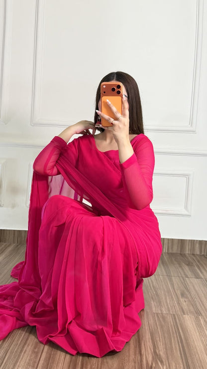 Husn-e-Sukoon Stitched Chiffon Saree